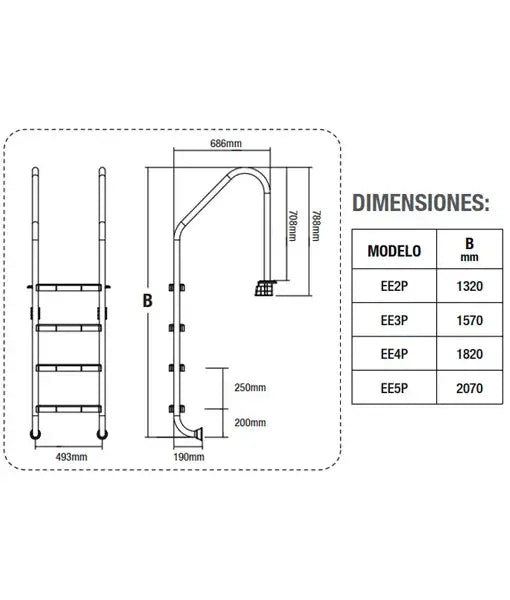 Escalera estandar de 2 peldaños para alberca Inter Water