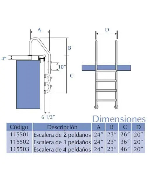 Escalera de 2 peldaños en acero inoxidable
