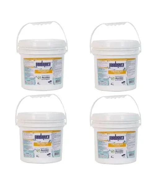 Paquete de 4 cubetas de 4 kg de tricloro en tableta de 3″ Panda