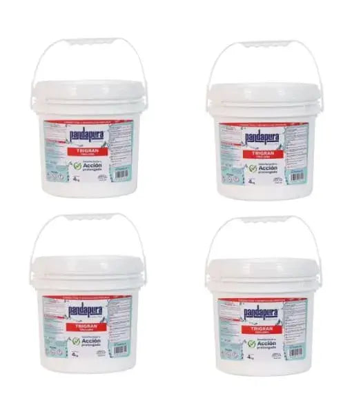 Paquete de 4 cubetas de 4 kg de tricloro granular Panda